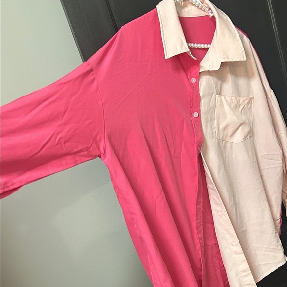 SHEIN Pink and Cream Button Down Shirt - Picture 2 of 4